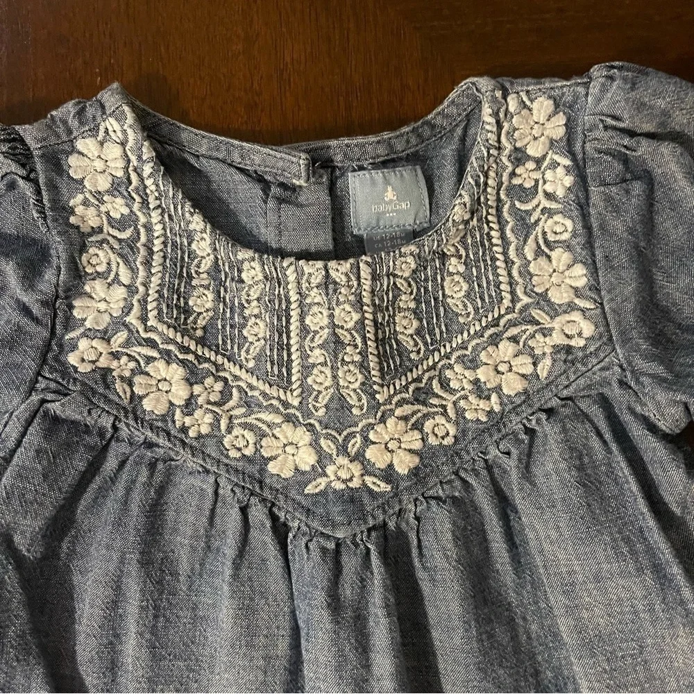 GAP | Chambray Long Sleeve Embroidered Top | 12-18 mo